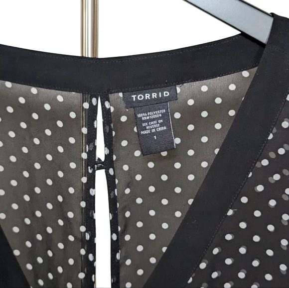 Torrid Black and White Polka Dot V Neck Blouse - Picture 4 of 4